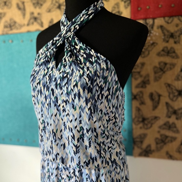 White House Black Market Dresses & Skirts - White House Black Market Dress Halter Blue Geometric  Small Medium 6/8 WHBM